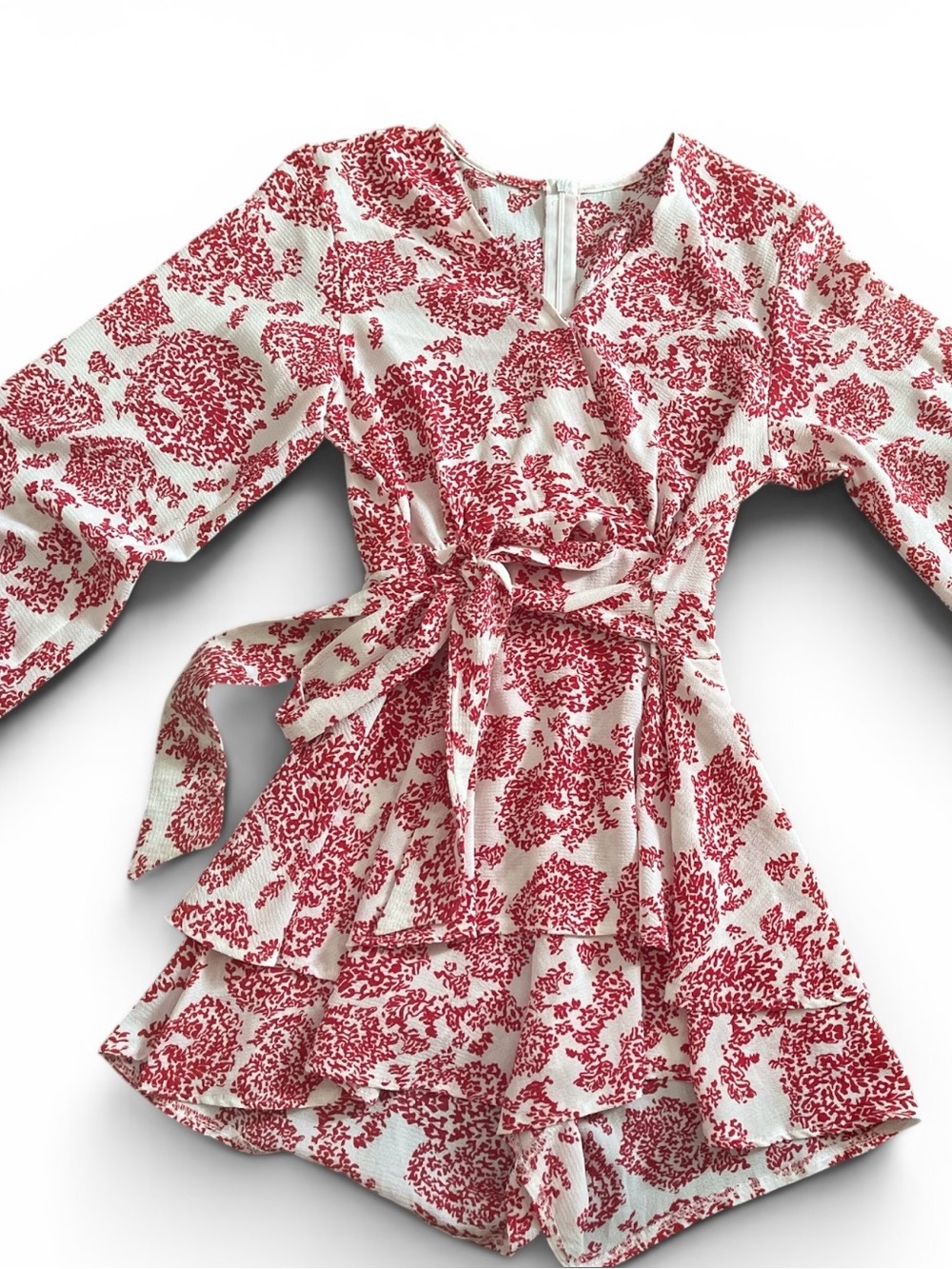Relipop White & Red Floral Tie-Waist Floral Romper